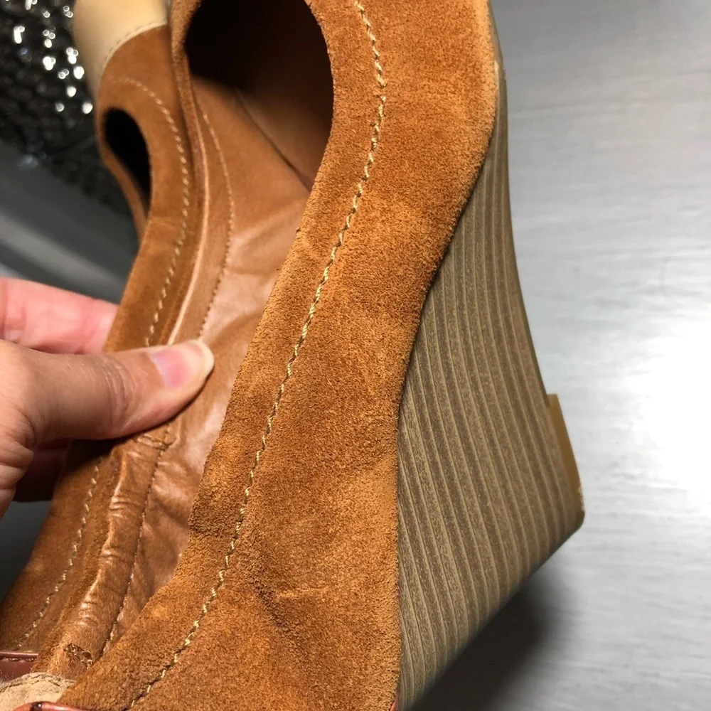 Lucky Brand Wedge Heels Shoes Brown Suede